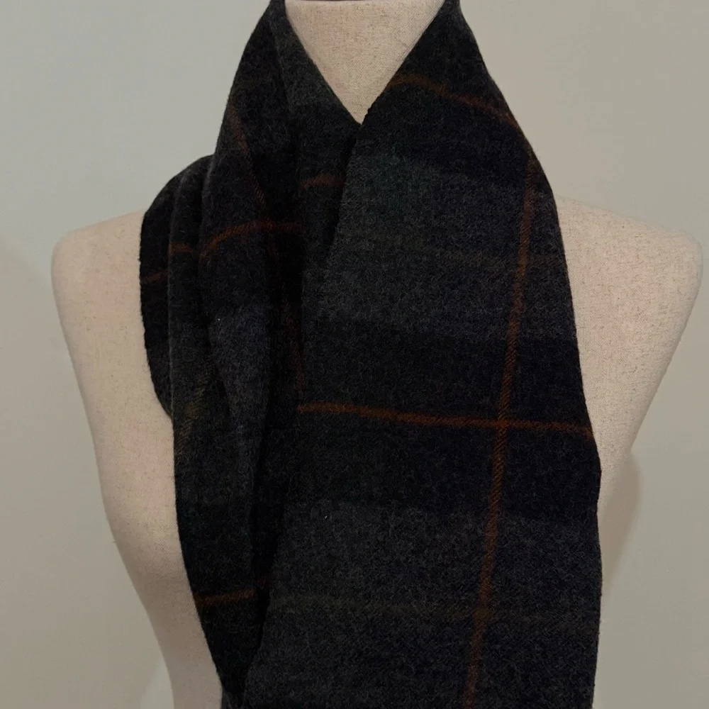 Plaid Wool Scarf with Fringe